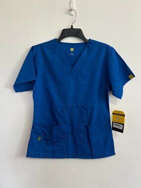 NWT WonderWink Scrub Top 6016A Royal Blue Size XS V-Neck Short Sleeve